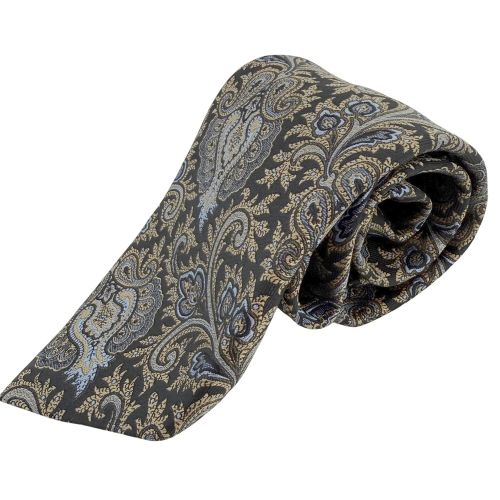 JZ Gallary Collection Black Gold Blue Paisley Neck Tie All‎ Silk Hand Made USA